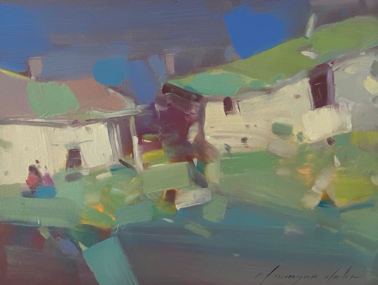 Farm, Original oil Painting, Handmade artwork, One of a Kind